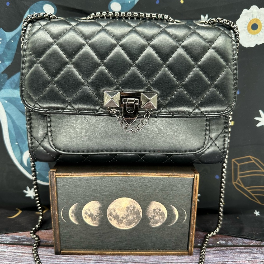 Black Faux Leather Messenger Bag